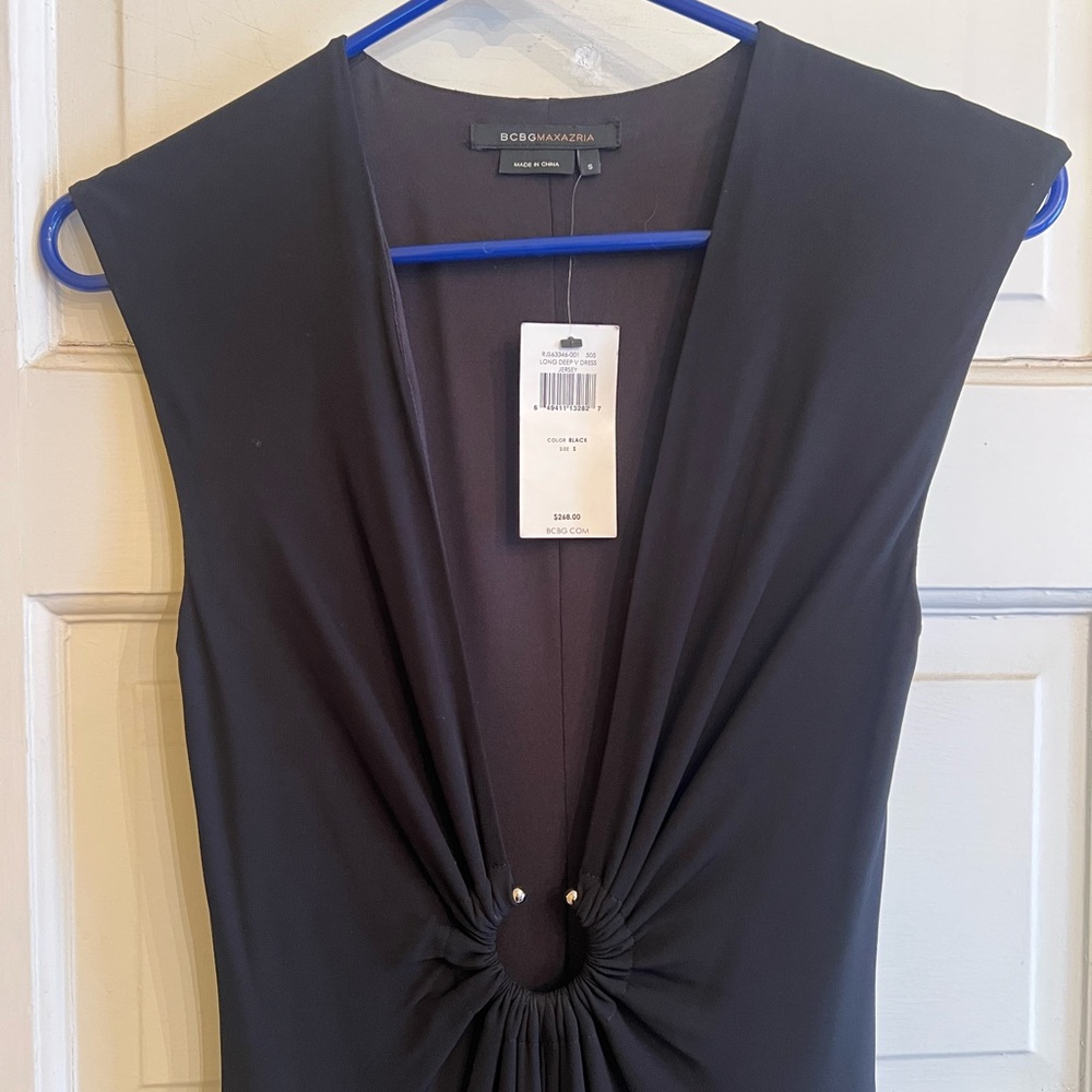 BCBGMaxAzria Deep, Deep V-Neck Black Long Dress | NWT | Small